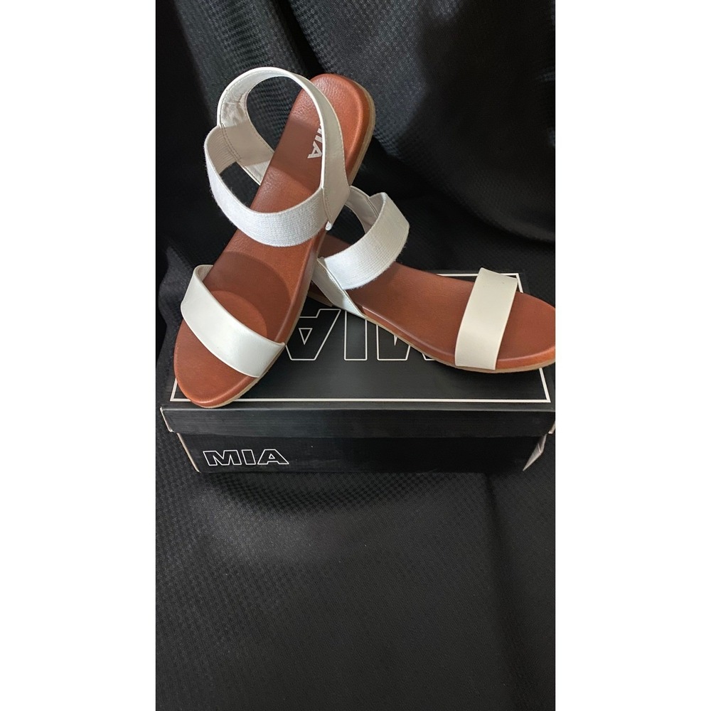 MIA Cindi White Strappy Flat Sandals Size 8 1/2M MH1312J Elastic Ankle Strap NEW - Picture 6 of 8